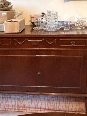 Buffet table used, solid walnut, 215 x 55 cm, height 90 cm, handmade