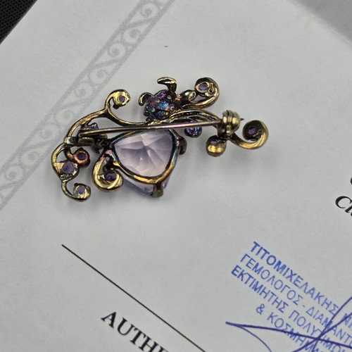 Vintage Brooch with Natural Amethyst & Topaz 13.95ct, Silver 925 Gold Plated