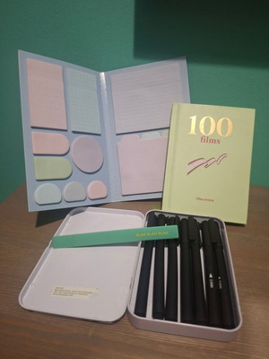 Stationery set like new with sticky notes, film notebook & Flying Tiger markers
