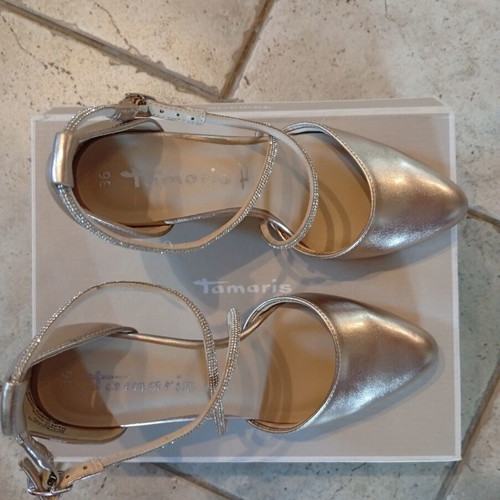 Tamaris leather sandals new, gold, size 36