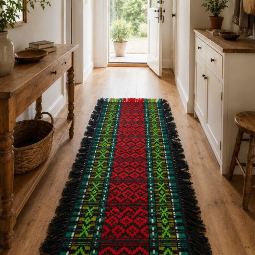 Traditional wool rug 150x67 cm with fringes vintage ethnic