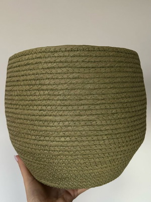 Decorative Boho Green Wicker Planter Like New