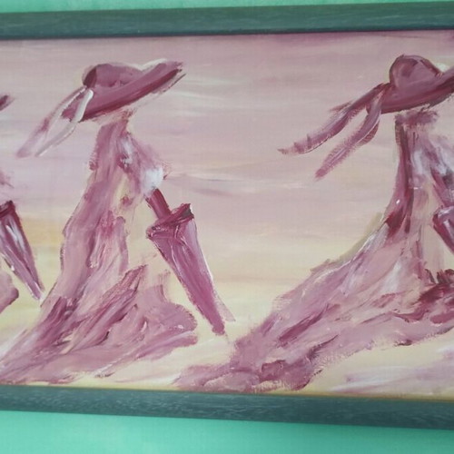 Painting like new, pink color, framed, approx. 20 years old, 1.20x0.30m