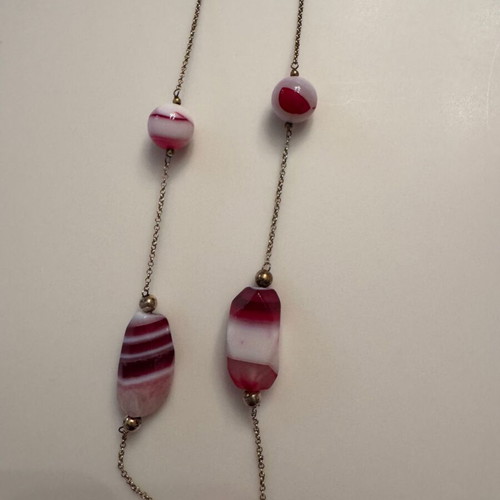 Gregio women's long necklace gold-plated 925 silver like new with pink stones