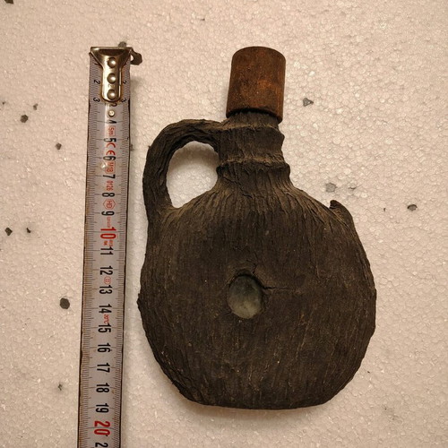 Antique wooden and glass flask restored