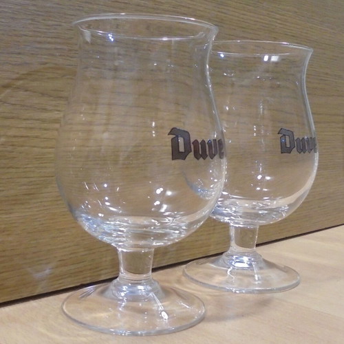 Duvel beer set of two promotional tulip glasses 500ml like new