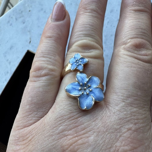 Jewelry set new, summer style with blue and gold flowers