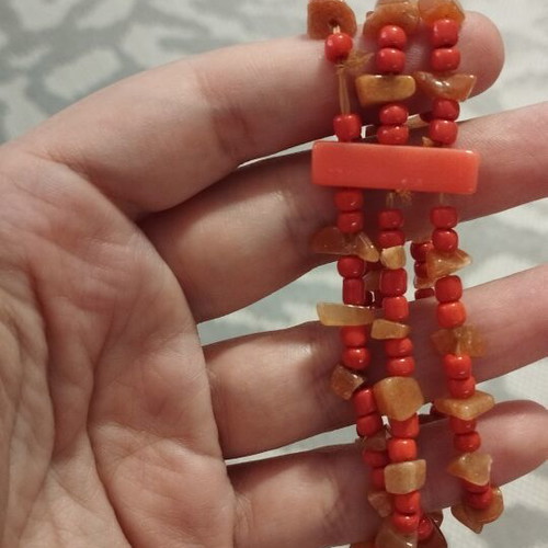 Boho Multi-row Bracelet with Coral and Brown Beads like new