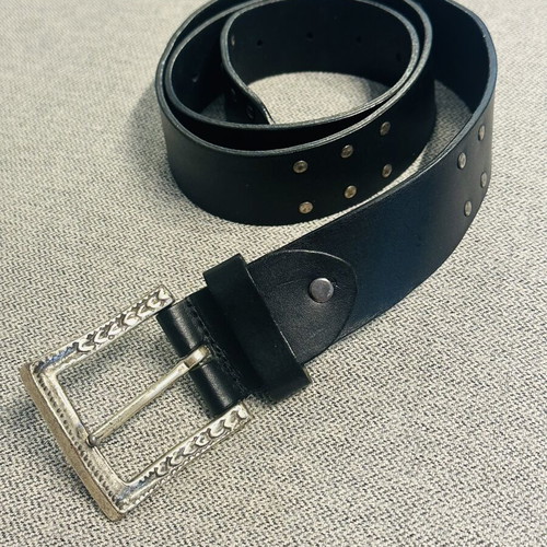 Black leather belt with studs like new, size 110, silver details