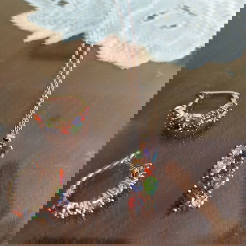 Комплект от кубичен цирконий нов, цветен, с верижка от неръждаема стомана