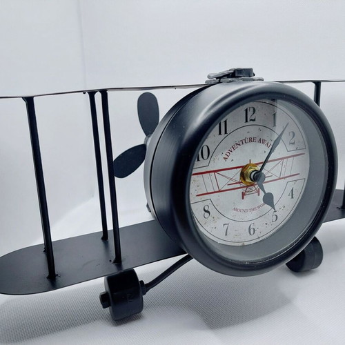 Table clock airplane metal like new, black