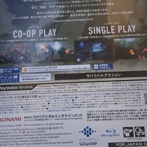 Metal Gear Survive PlayStation 4 game Japan version like new
