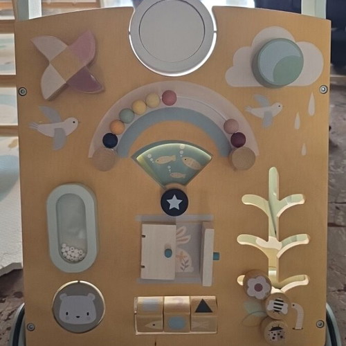 Sunshine Wooden Baby Walker by Tender Leaf Toys used with mirror