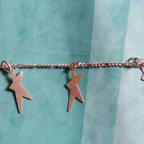 Silver 925 anklet with Figaro chain and dangling stars new