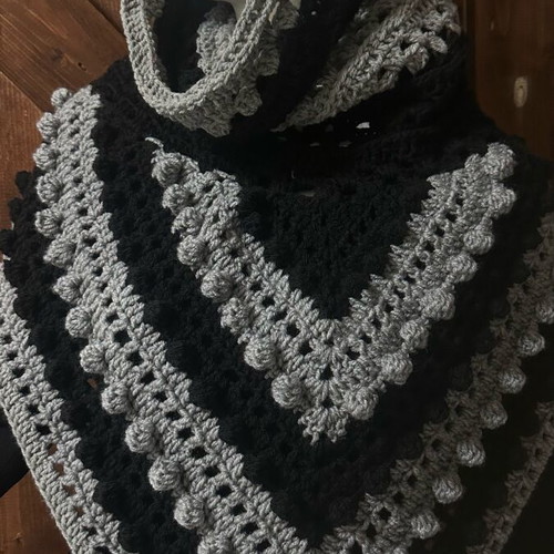 Handmade knitted poncho with hood made to order