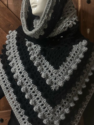 Handmade knitted poncho with hood made to order