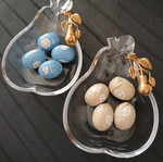 Vintage glass bowls shaped like pears with brass fruit detail, like new