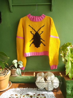 Handmade pullover like new, pink and yellow, cropped
