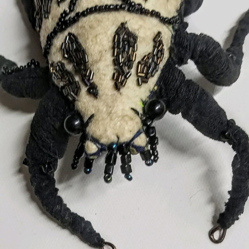 Art object Beetle new fabric with beads