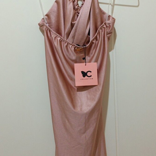 Satin dress new, dusty rose with gold chain and open back
