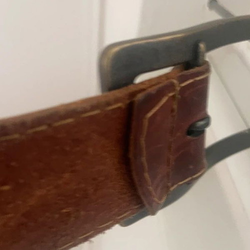 BsB belt with blue elastic and brown leather buckle