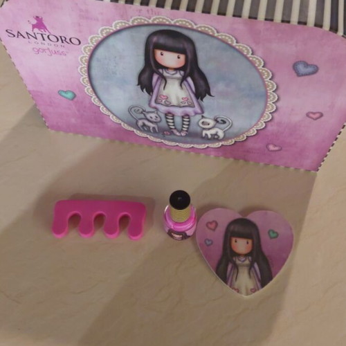 Santoro Gorjuss Tall Tails 50ml perfume case like new, pink with nail accessories