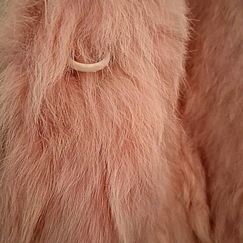 Fur vest women's used, pink with hood, size L