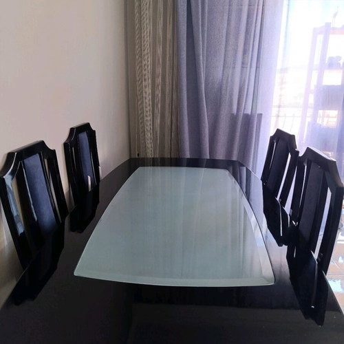 Dining set used black lacquer with 6 chairs and coffee table