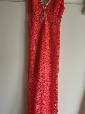 Μάξι φόρεμα δαντέλα καινούργιο, μέγεθος S, κόκκινο ροζ