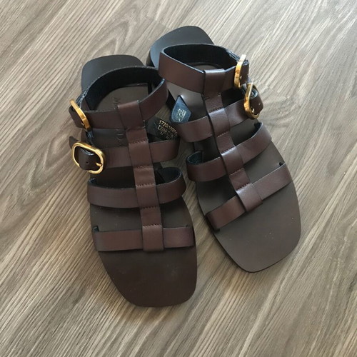 Massimo Dutti brown leather sandals size 37, brand new
