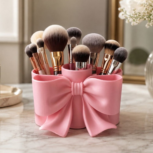 Makeup brush holder 3D print, like new, plastic bow design