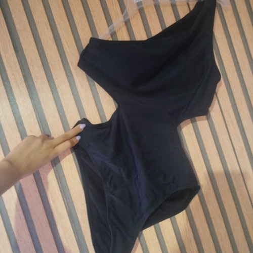 Shein black one-piece swimsuit like new with side cutouts and open back
