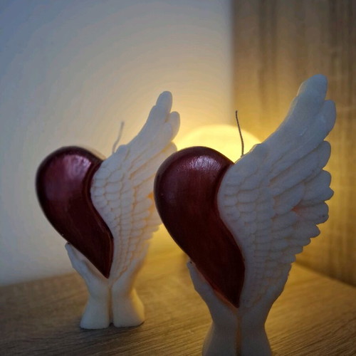 Wax heart with wings new, handmade decorative candle
