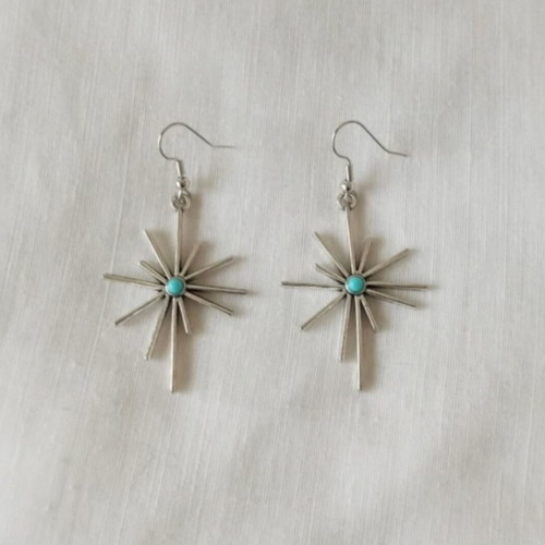 Boho star earrings with turquoise stone, new, silver stainless steel