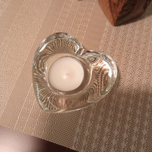 Crystal heart tealight holder like new, 10 cm diameter