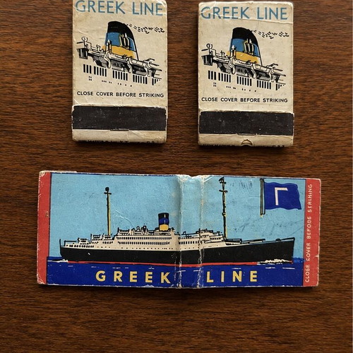 Vintage Greek Line matchboxes set of 3, nautical memorabilia