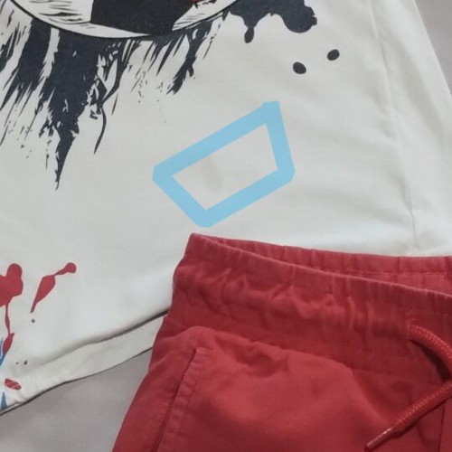 Bermuda shorts and T shirt used for 5 years old, white and red