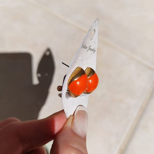 Vintage earrings new, orange and gold stainless steel