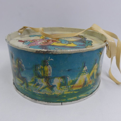 Vintage Greek 60s Litho Tin Toy Drum Squirrel used
