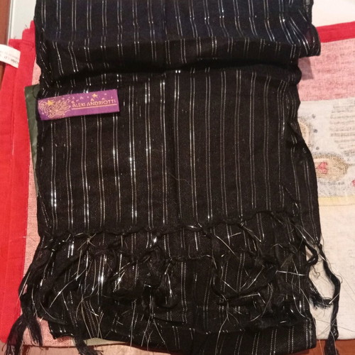 Alexi Andriotti scarf new, black and silver stripes with fringes