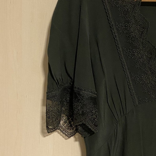 Zara long green dress with black lace new