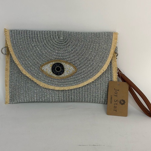 Bag to Bag gray straw handbag with eye new with tag
