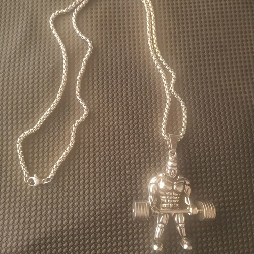 Stainless Steel Necklace with Bodybuilder Pendant new, silver