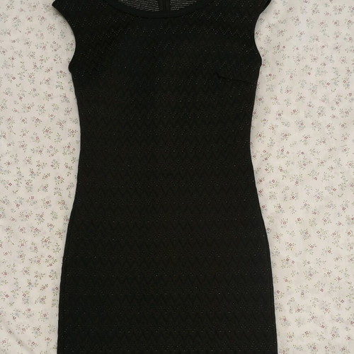 On Line black dress with sparkles like new, zig zag pattern, size S