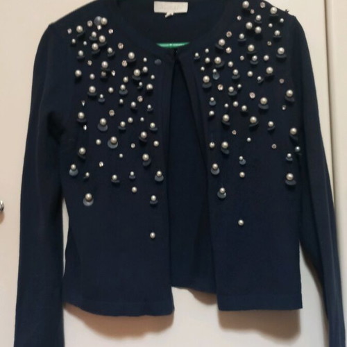 Cardigan used with pearls and rhinestones blue, size S