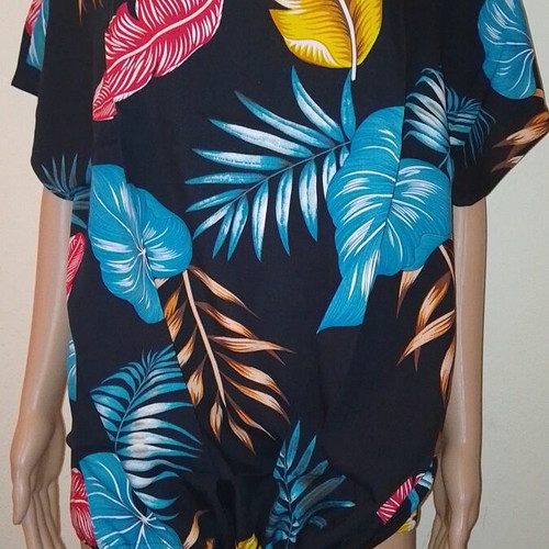 Boho black top with waist belt new, viscose, XXL, length 69cm, chest 143cm