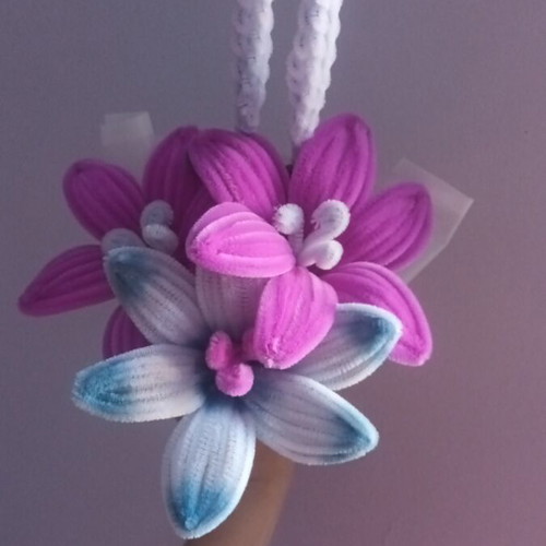 Bouquet handmade in blue and magenta shades