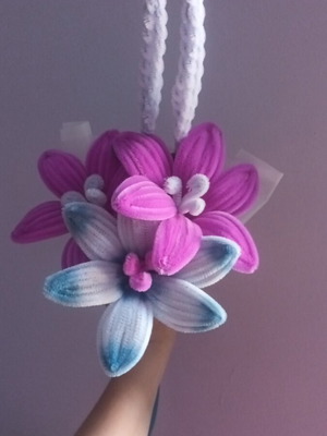 Bouquet handmade in blue and magenta shades