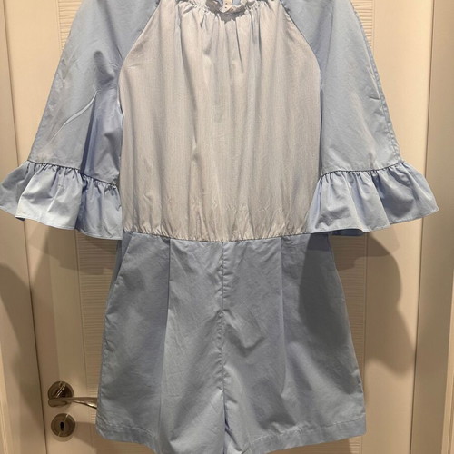 Sandro Paris jumpsuit cotton like new, size 40, white and blue
