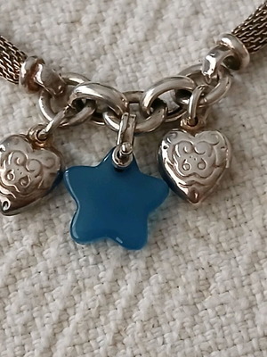 Silver 925 cord bracelet like new with heart and star charms